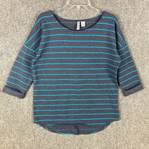 Divided H&amp;M Top Women&#39;s Large Striped 3/4 Sleeve Blue Polyester Blend L - $16.73 CAD