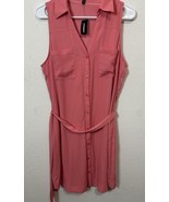 Express Peach Pink Sleeveless Utility Tie Waist Shirt Dress Size Medium - $29.69