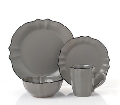 Lorren Home Trends 16 Piece Scalloped Edge Slate Grey Stoneware  Dinnerware - £98.52 GBP