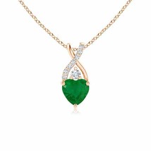 Solitaire Heart Emerald Pendant with Twisted Diamond Bale in 14K Rose Gold - £345.44 GBP