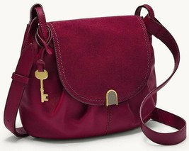 Fossil Gigi Flap Crossbody Raspberry Leather Purple Suede ZB1497653 NWT $198 Y - £90.20 GBP