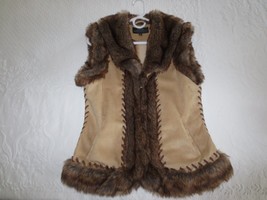 Ladies Zippered Montanaco Faux Fur/Faux Suede Tan Vest Jacket w/Pockets - Size S - £38.53 GBP