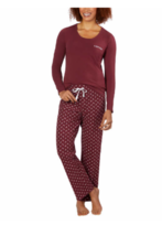 Calvin Klein Women&#39;s 2 Piece Fleece Pajama Set, Maroon Red - £23.67 GBP