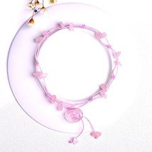 Flower Ankle Bracelet Wrist Rose Quartz Crystal Natural Gemstone Adjustable - £5.50 GBP