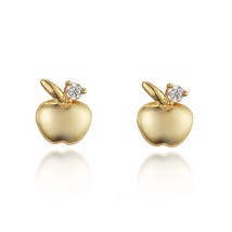 14k Placcato Oro Giallo Finto Cz Bambini Apple Ragazze Orecchini Argento Post - £27.15 GBP