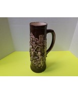 Large Vintage HandMade Brown Beer Stein 11 1/4&quot; Tall 3D Medieval Scene - £39.82 GBP