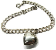 925 Sterling Silver Circle Link Bracelet Puffed Heart Italy SU - £24.76 GBP