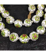 Vintage Chinese Export Cloisonné Enamel Beads Necklace 25&quot; Green White - £83.41 GBP