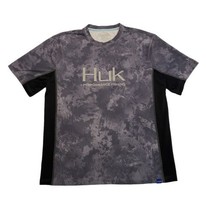 Huk Performance Fishing Short Sleeve Shirt Gray Water Camo Black Mens Large - £18.53 GBP