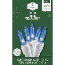 HOLIDAY TIME 118-2415-WBLUE 300CT BLUE MINI LED 62&#39; WHITE WIRE - NEW! - $14.98