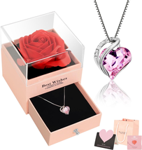 Gifts for Wife from Husband, Preserved Flowers Rose Gift for Mom Wife with Neckl - £39.09 GBP