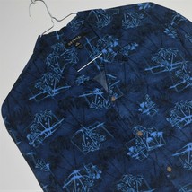 MEN&#39;S HAWAIIAN SHIRT ~ Sz L PALM TREES DANCING HULA GIRLS BLUE / BLACK T... - £12.44 GBP