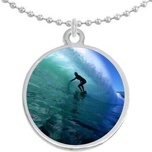 Surfer Wave Ocean Round Pendant Necklace Beautiful Fashion Jewelry - £8.60 GBP