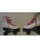 vintage pair of women&#39;s Roller Derby brand Roller Skates White with Pink... - $18.69