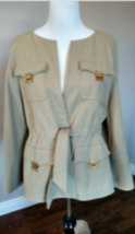 NWOT VALENTINO SPA Cotton Blend Safari Collarless Beige Jacket SZ 12 - £580.83 GBP