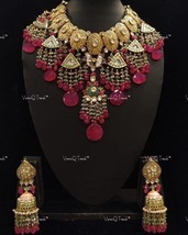 VeroniQ Trends-Designer Gold Plated Cocktail Meenakari Necklace with Faux Rubies - £315.68 GBP