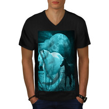 Stallion Friendship Shirt Horse Moon Men V-Neck T-shirt - £10.44 GBP