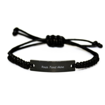 Customized Text Laser Engraved Personalized Stainless Steel Black Rope Bracelet - £18.99 GBP