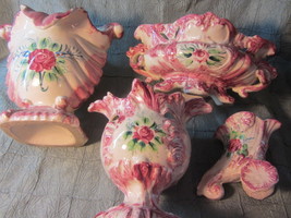50&#39;s Rose Pottery Set Made In Japan, Pottery Vases, 4 Unique Pieces, Pla... - £118.03 GBP