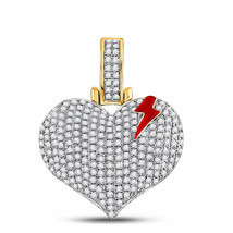 10kt Yellow Gold Mens Round Diamond Bolt Crack Heart Charm Pendant 3/4 Cttw - £434.44 GBP