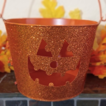 Halloween / Fall Pumpkin Decor | Orange, Metal, Glitter Seasonal Collectible - £8.79 GBP