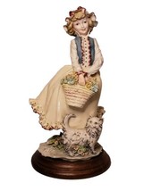 Vintage 1986 A. Belcari Capodimonte Flower Girl W/Cat Italian Figurine  - £22.49 GBP