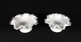 Vintage Matching Pair Of Fenton Silvercrest Crimped Art Glass Compotes 8 1/4&quot; - £7.82 GBP
