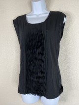 Ann Taylor LOFT Womens Size XS Black Ruffle Blouse Sleeveless Scoop Neck - £5.75 GBP