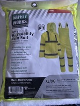 Hi-Vis Lime Class 3 Safety Rain Suit Reflective Rain Jacket w Hood Overalls Lg - £22.08 GBP