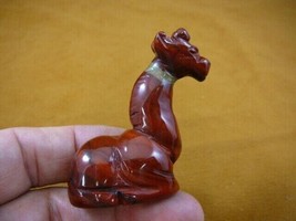 (Y-GIR-SI-722) Red sitting GIRAFFE carving FIGURINE gemstone I love gira... - $17.53