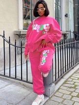 Odessa Autumn Letter Print 2Pcs Set Women Trauit Loose Casual Sweatshirt Fleece  - £100.64 GBP
