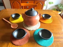 SET Clay Pot for Cooking Terracotta Clay with Black Lid 4 Liters and 4 S... - $210.00