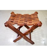 Sheesham Wood Folding Chair Mat Style Fishing Stool - Hamdmade in India