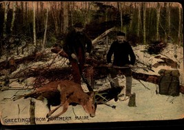 Greetings from Northern Maine, Deer Hunters with Rifles ANTIQUE Postcard BK53 - £8.55 GBP