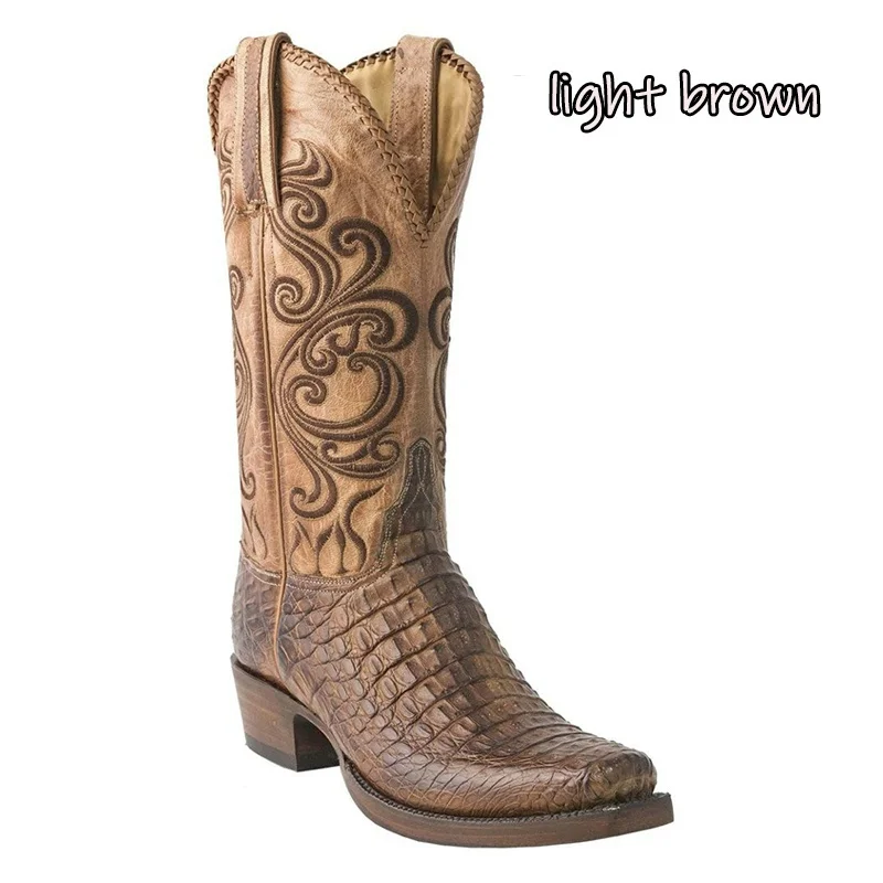  fashion men women retro embroidered cowboy boots pu western square toe boots plus size thumb200
