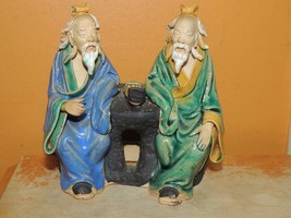 Chinese Mud Man/ Men 3.5&quot; Men sitting table marked China mudman handmade... - $49.49