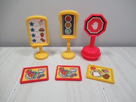 Fisher Price Little People red yellow food trays fast food restaurant sign stop - $20.78