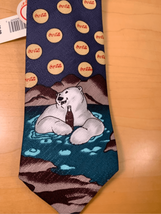 COCA COLA Silk Neck Tie-NEW Blue/White Polar Bear Pointed 3.25”W Men’s EUC - $16.81