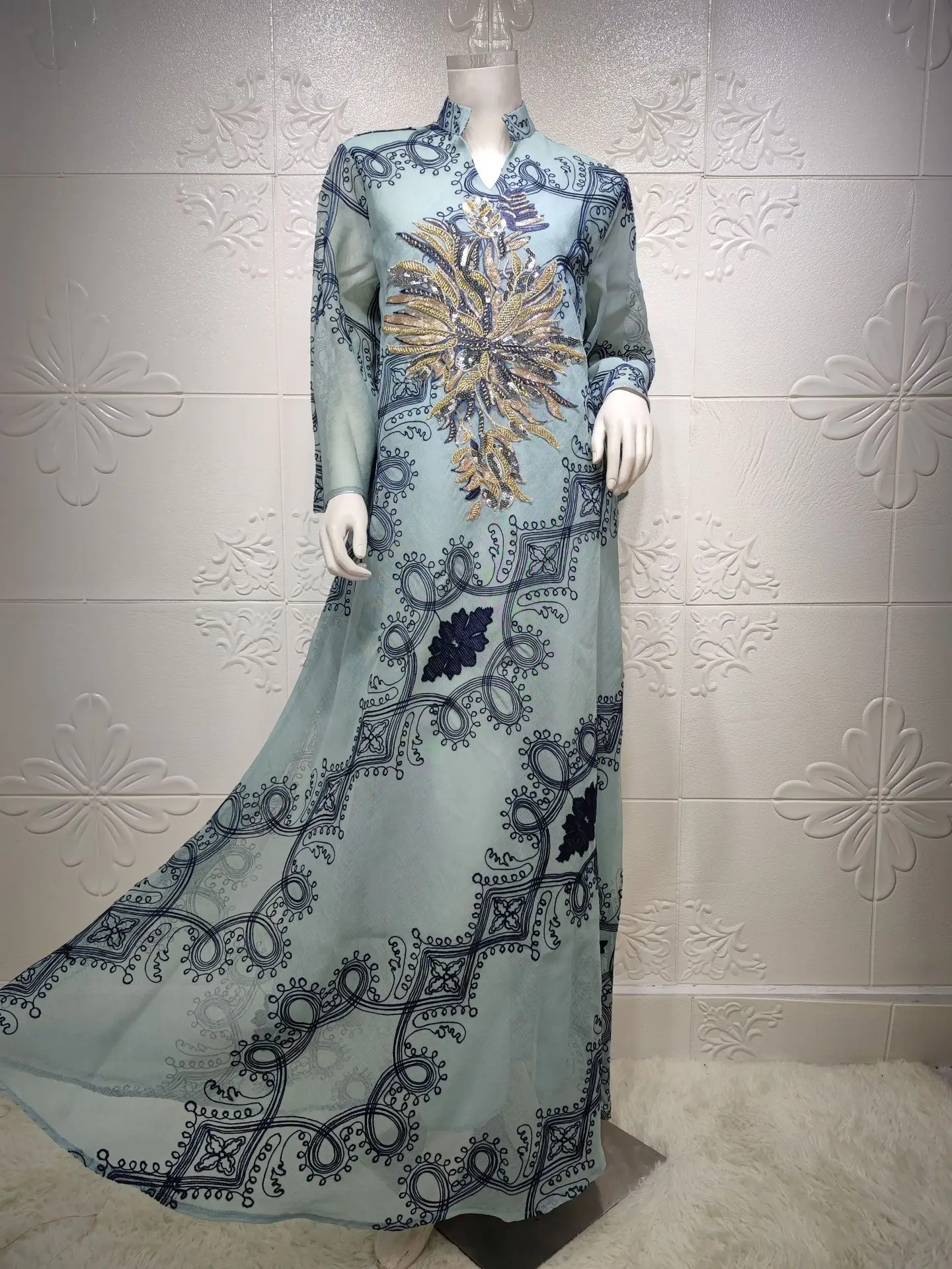 Ethnic Abaya Dress For Women Ramadan Eid 2021 Muslim Sequins Embroidery Evening  - £100.84 GBP