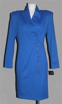 VTG All That Jazz Faux Side Buttons Shawl Collar Blue Fitted Dress Wm&#39;s ... - £30.36 GBP