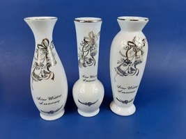 Silver Anniversary Vase Lot Lefton 03102 3pcs Hand Painted China Wedding - £15.63 GBP