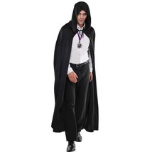 Hooded Adult Long Black Cape Grim Reaper Vampire - £24.58 GBP