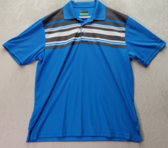 PGA TOUR Polo Shirt Mens XL Blue Striped Polyester Short Sleeve Logo Collar Slit - £13.05 GBP