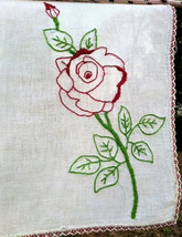 Stunning Vintage Rose Floral Handwork Linen Cotton Dresser Scarf or Tabl... - £15.68 GBP