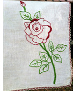 Stunning Vintage Rose Floral Handwork Linen Cotton Dresser Scarf or Tabl... - £15.84 GBP