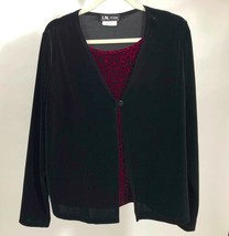 I.N. Studio Black &amp; Garnet Red Velvet Top Jacket Size Large USA - $330.21 MXN