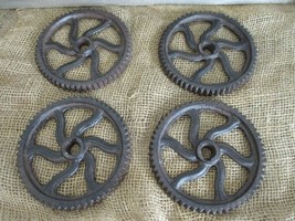 4 CAST IRON SPROCKET WHEEL GEAR PULLEY PULLY STEAMPUNK 6&quot; INDUSTRIAL RUS... - £37.56 GBP