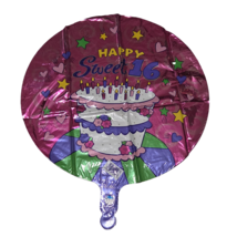 VINTAGE CTI MYLAR REFILLABLE BALLOON PINK HAPPY SWEET 16 BIRTHDAY CAKE C... - $11.40