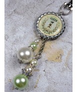 Queen Bee Chain Purse Charm Keychain Glass Rhinestone Ivory Green New - £14.88 GBP
