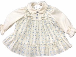 Vintage Prairie Dress USA MADE Blue Floral Flowers Sz 9 Months Girls - £32.22 GBP
